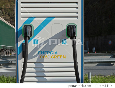 Fueling station for electric vehicles. Environmentally friendly natural resources. Healthy planet. Fueling station for electric vehicles. Environmentally friendly natural resources. Healthy planet. 119981107