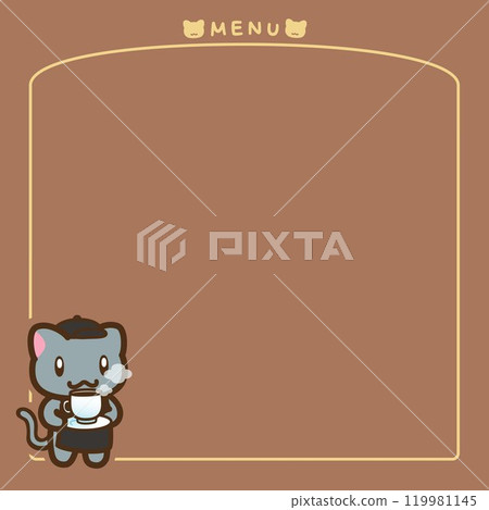 簡單的方形菜單邊框，帶有攜帶咖啡的貓店員第 4 部分 119981145