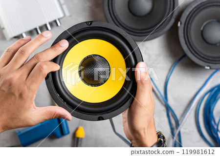 yellow-black audio loudspeaker 119981612