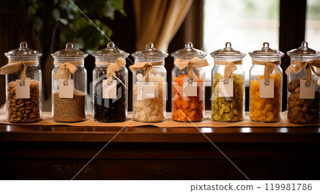 Charming fragrant gift in a glass jar adorned with a delicate bow, perfect as a souvenir or party favor for joyful celebrations and memorable occasions. AI Generated 119981786