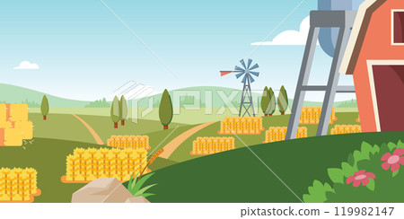 Background Farm Cartoon Wheat Field Barn 119982147