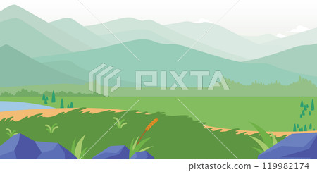 Background Prairie Grassland Cartoon Meadow Mountains 119982174