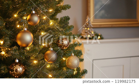 Christmas tree and holiday decorations in the living room. Holiday concept 119982175