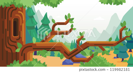 Background Tree Branch Cartoon Forest Scenery 119982181