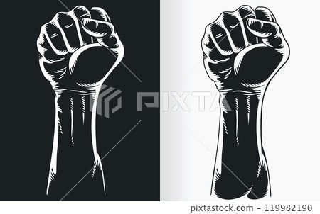 Silhouette Black Raised Fist Hand Clenched Silhouette Black Raised Fist Hand Clenched 119982190