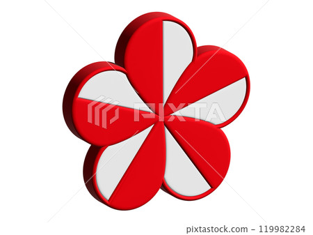 Plum blossom icon material with alternating red and white petals. Japanese-style illustration with gold stamens. 119982284