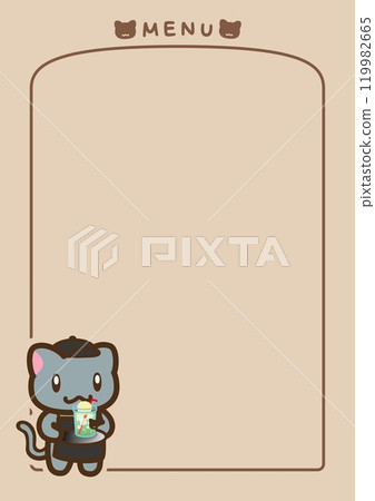 Vertical menu border with a simple cat clerk carrying a cream soda, part 22 119982665