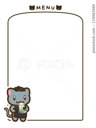 Vertical menu border with a simple cat clerk carrying a cream soda, part 23 119982666