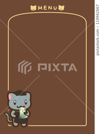 Vertical menu border with a simple cat clerk carrying a cream soda, part 24 119982667