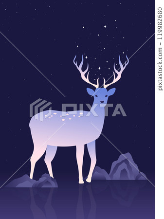Deer with Korean traditional mountain pattern vector illustration. Deer with Korean traditional mountain pattern vector illustration. 119982680