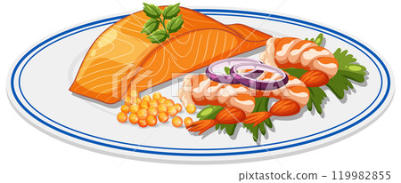 Delicious Seafood Mix on Plate 119982855
