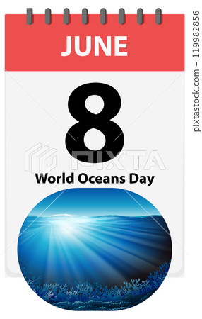 World Oceans Day Calendar Illustration World Oceans Day Calendar Illustration 119982856