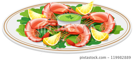 Seafood Platter with Shrimp and Lemon 119982889
