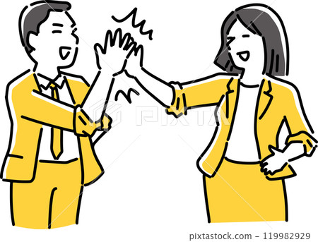 Male and female employees high-fiving 119982929