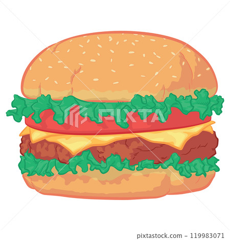 Hamburger Front View Cheeseburger Food Cartoon Hamburger Front View Cheeseburger Food Cartoon 119983071