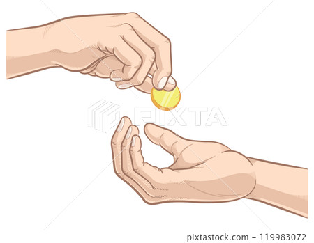 Hands Giving Receiving Charity Donation Coin 119983072