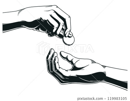Silhouette Hands Giving Receiving Welfare Money 119983105
