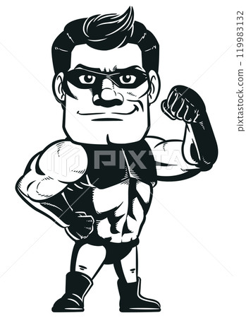 Silhouette Superhero Vigilante Mascot Flexing Arm 119983132