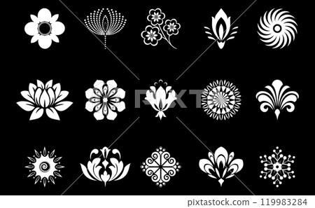 Flowers icon set. Flowers isolated on transparent background. Flowers in modern simple. Cute round flower plant nature collection. Vector illustrator 119983284