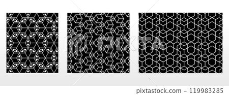 Geometric set of seamless black and white patterns. Simple vector graphics. Geometric set of seamless black and white patterns. Simple vector graphics. 119983285