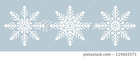 Snowflake icons set. White ice snowflake on blue background. Crystals, Christmas, new year. Winter symbol. Snowflake icons set. White ice snowflake on blue background. Crystals, Christmas, new year. Winter symbol. 119983571