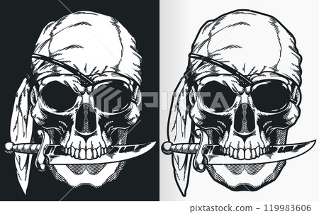 Vintage Pirate Skull with Knife Silhouette Vintage Pirate Skull with Knife Silhouette 119983606