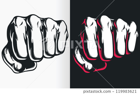 Silhouette Fist Punching Front Blow Tattoo 119983621