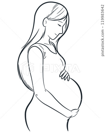 Sketch Expecting Woman Touching Pregnant Belly 119983642