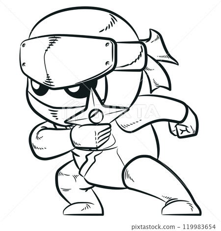 Sketch Japan Mask Warrior Throwing Shuriken 119983654