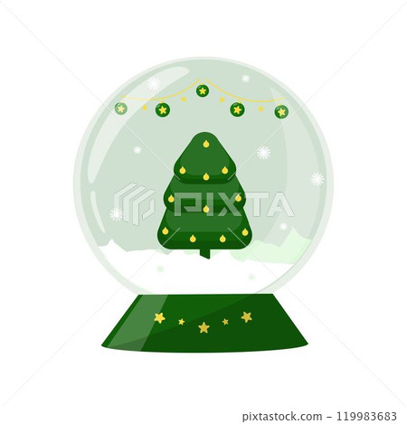 A snowball with an image of a Christmas tree and garlands A snowball with an image of a Christmas tree and garlands 119983683