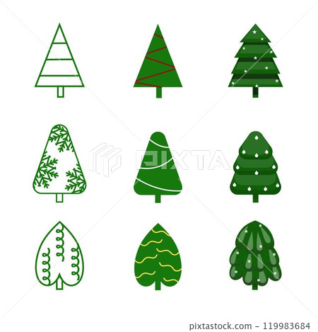 a bright collection of green Christmas trees in a flat style a bright collection of green Christmas trees in a flat style 119983684