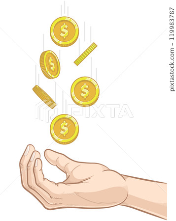 Hand Receiving Donation Falling Coin Money 119983787
