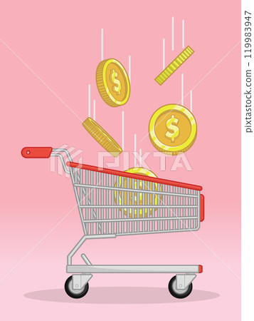 Shopping Trolley Coin Drops Falling Above 119983947