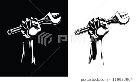 Silhouette Fist Raised Wrench Adjustable Spanner 119983964