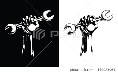 Silhouette Fist Raised Wrench Garage Spanner 119983965