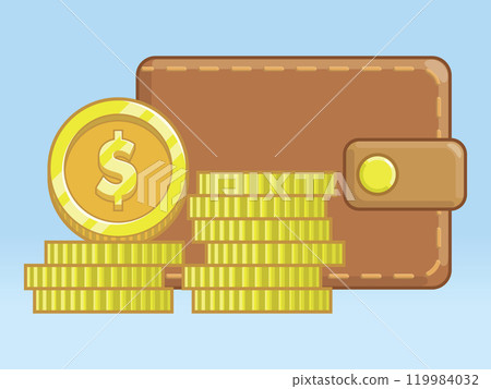 Wallet Money Piles Gold Coin Stacks 119984032