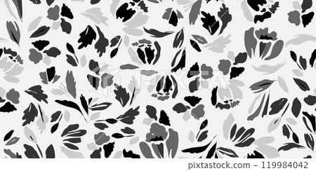 A stylish floral design that features elegant shades of gray and black elegantly arranged on a soft light background 119984042