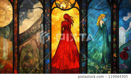 Intricate stained glass illustrations Intricate stained glass illustrations 119984305