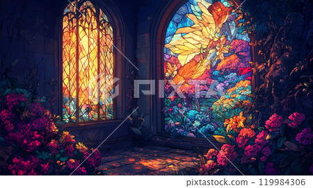 Intricate stained glass illustrations 119984306