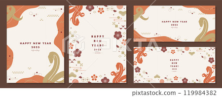 2025 Year of the Snake New Year's card template material set Snake silhouette illustration Stylish 2025 Year of the Snake New Year's card template material set Snake silhouette illustration Stylish 119984382