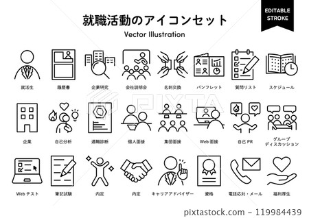 求職圖示集。簡單的線條畫向量圖。 119984439