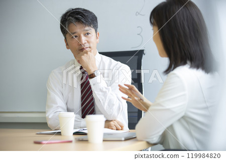 Male and female meeting Male and female meeting 119984820