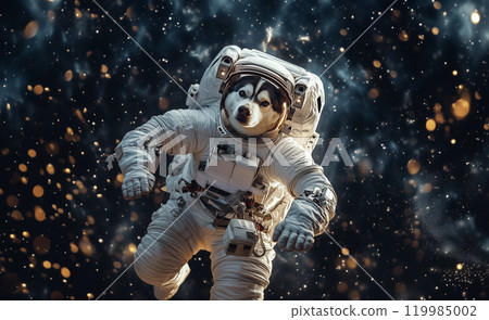 西伯利亞哈士奇在外太空穿著太空衣 119985002