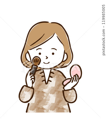 A woman applying makeup using a makeup brush A woman applying makeup using a makeup brush 119985005