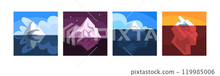 Iceberg Rock Solid Peak Top in Water Surface Vector Set 119985006