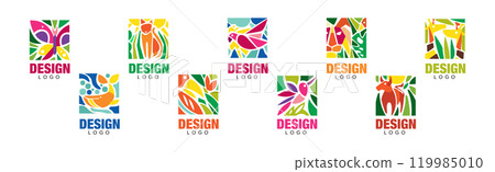 Abstract Vibrant Animals Logo Design Bright Rectangle Vector Set 119985010