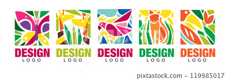 Abstract Vibrant Animals Logo Design Bright Rectangle Vector Set 119985017