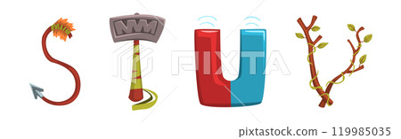 Alphabet Letter Arranged of Different Object Vector Set 119985035