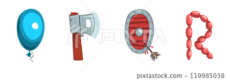 Alphabet Letter Arranged of Different Object Vector Set Alphabet Letter Arranged of Different Object Vector Set 119985038