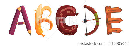 Alphabet Letter Arranged of Different Object Vector Set 119985041